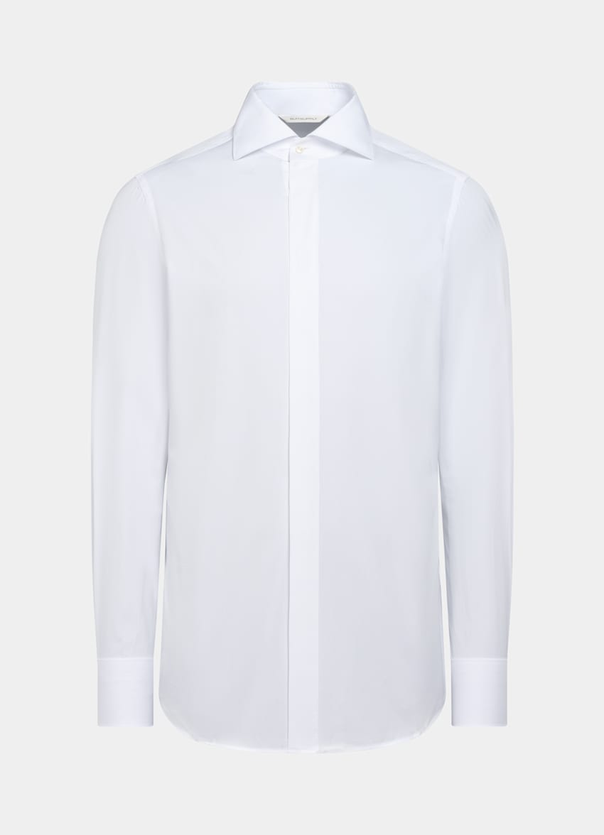 SUITSUPPLY Egyptian Cotton by Testa 1919 Srl, Italy White Twill Tailored Fit Tuxedo Shirt
